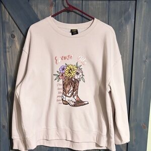 Athletic Works Cream Sweatshirt with Floral Boot Design